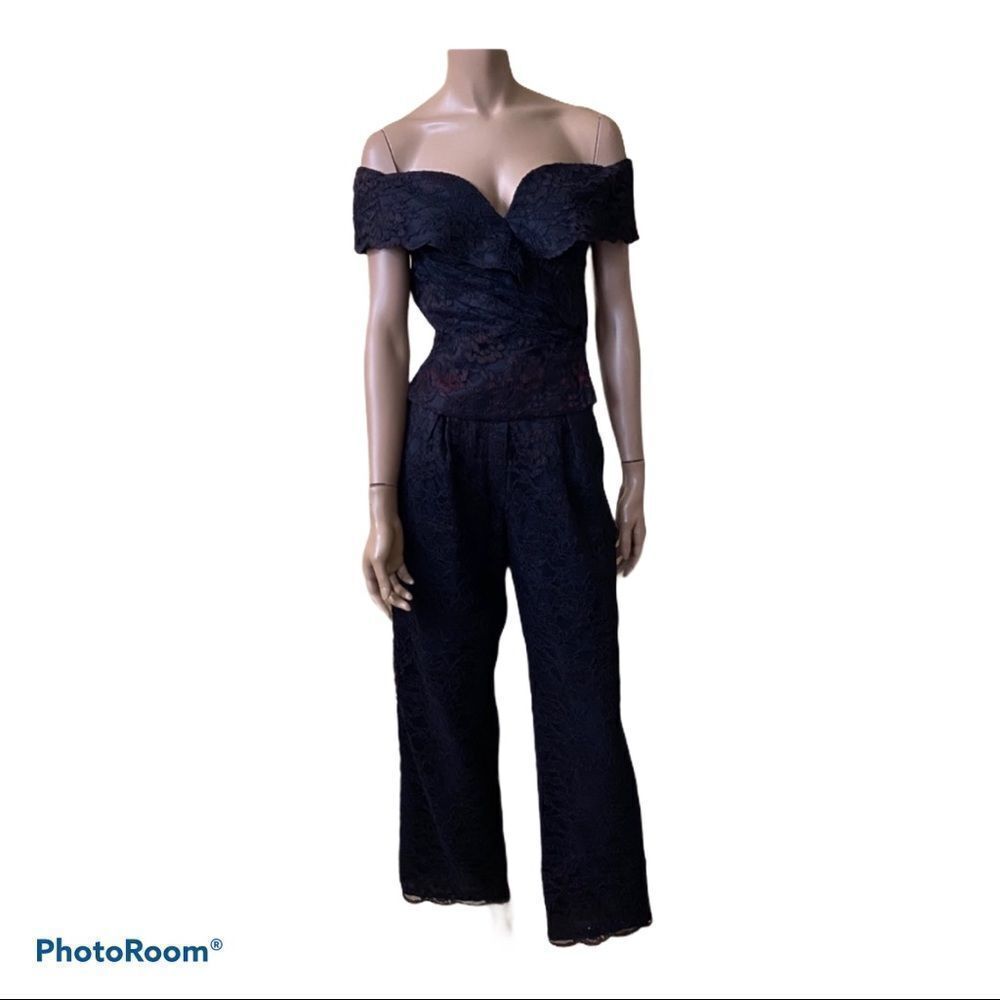 Louis Marino vintage black lace top pants set S
